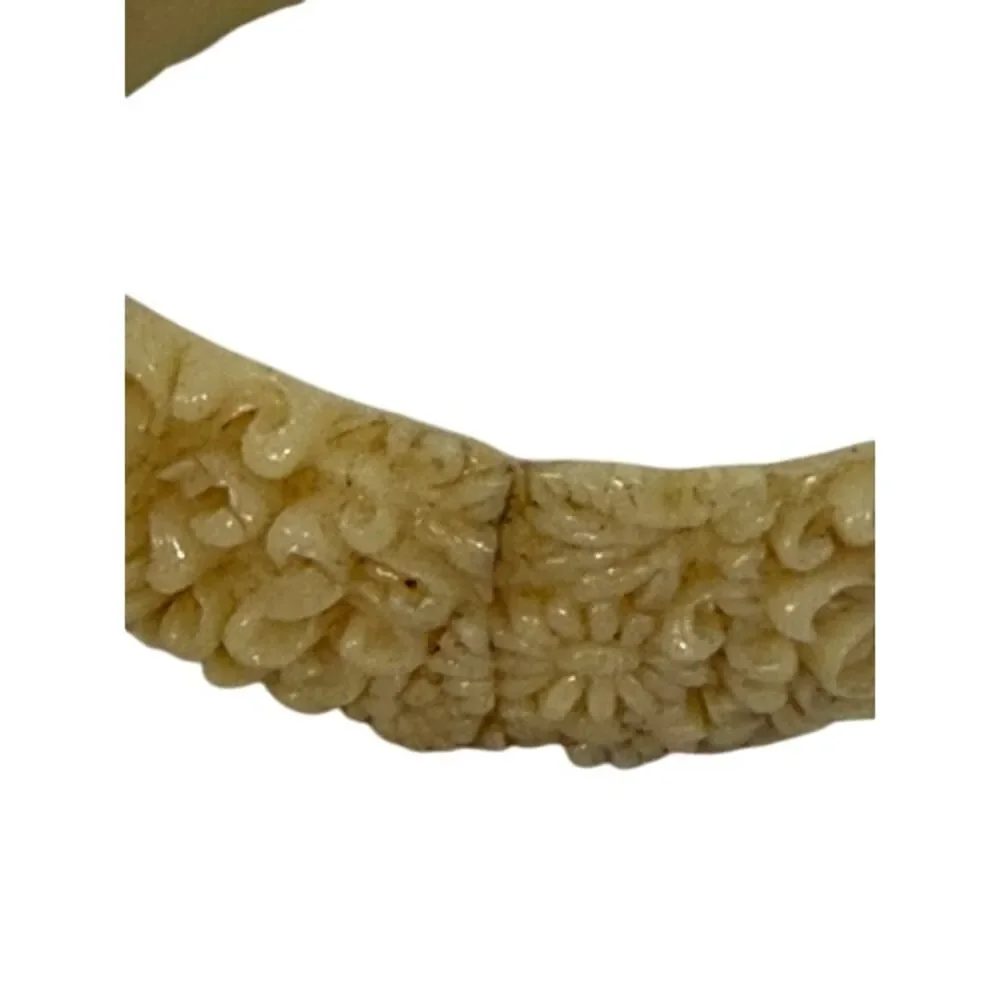 Vintage Floral Cream Celluloid Bangle Bracelet